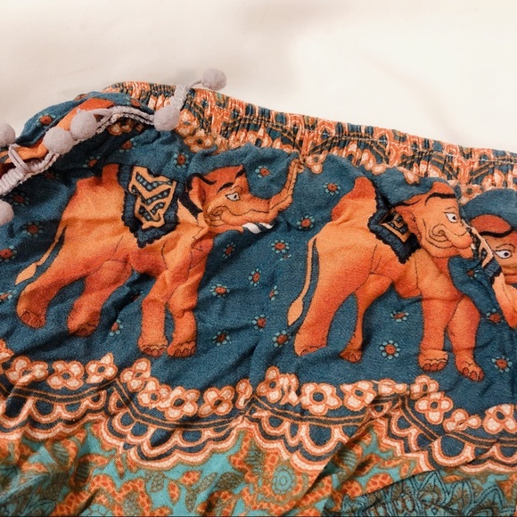Thai Retro Blue Orange Elephant Shorts - Picture 3 of 4